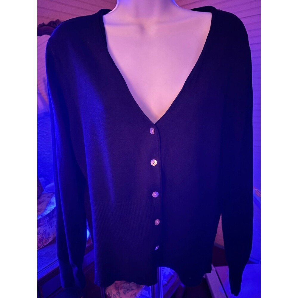 George Size XL Button Front Sweater Black Rayon Nylon 42” Bust 22” Length